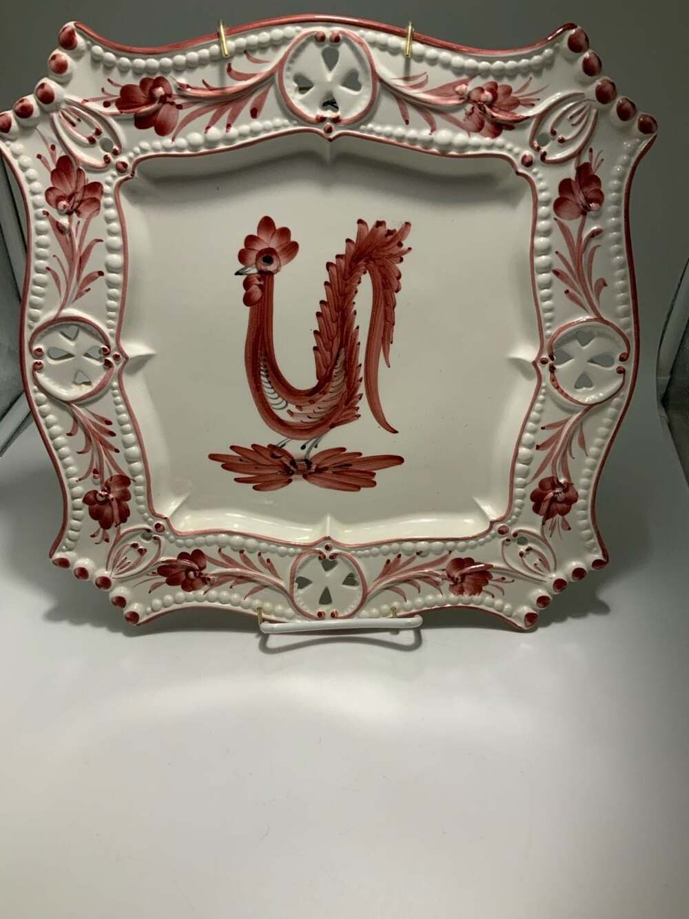 RCCL Red Rooster Square Serving Plate 12.5" Hand Painted Portugal